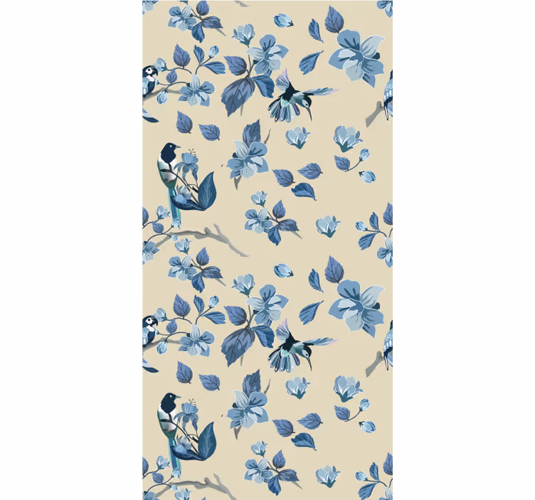 Store enrouleur fleurs et plantes oiseaux bleus et feuilles - TenStickers
