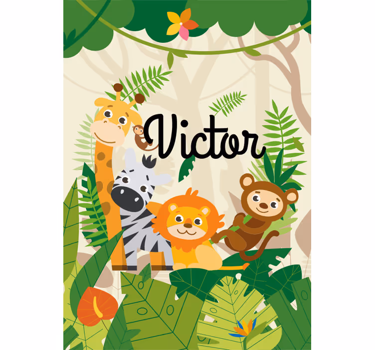 Store enfants animaux de la jungle avec prénom - TenStickers