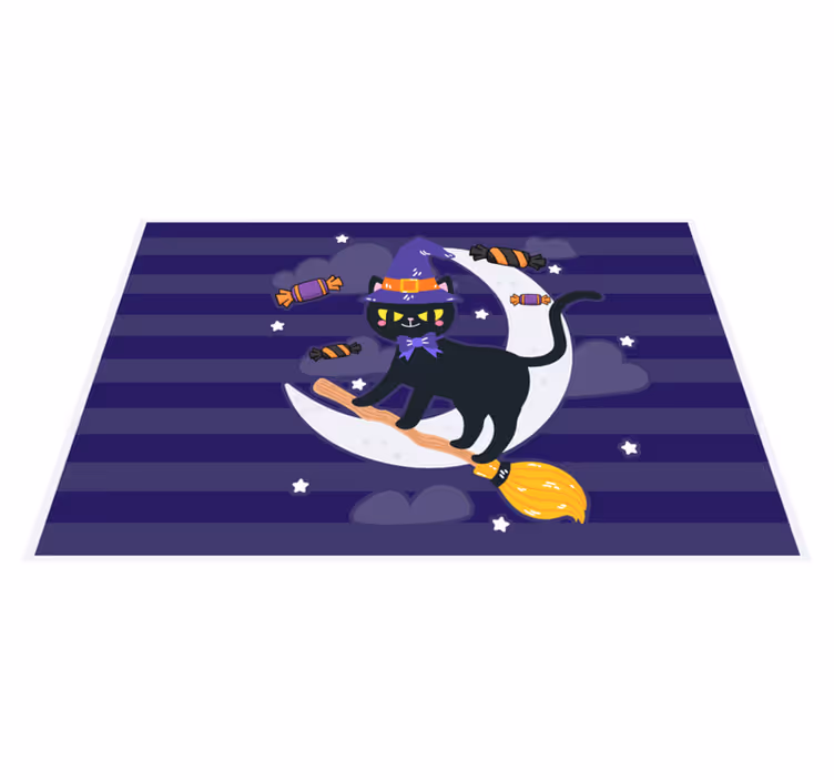 Set de table halloween chat sorcier sur un balai - TenStickers