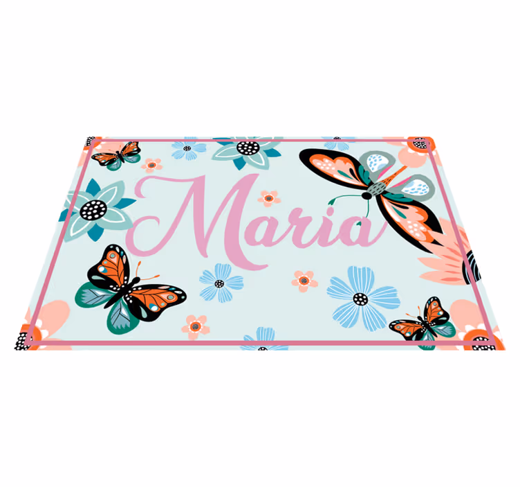 Set de table rectangulaire fleurs et papillons avec prénom - TenStickers