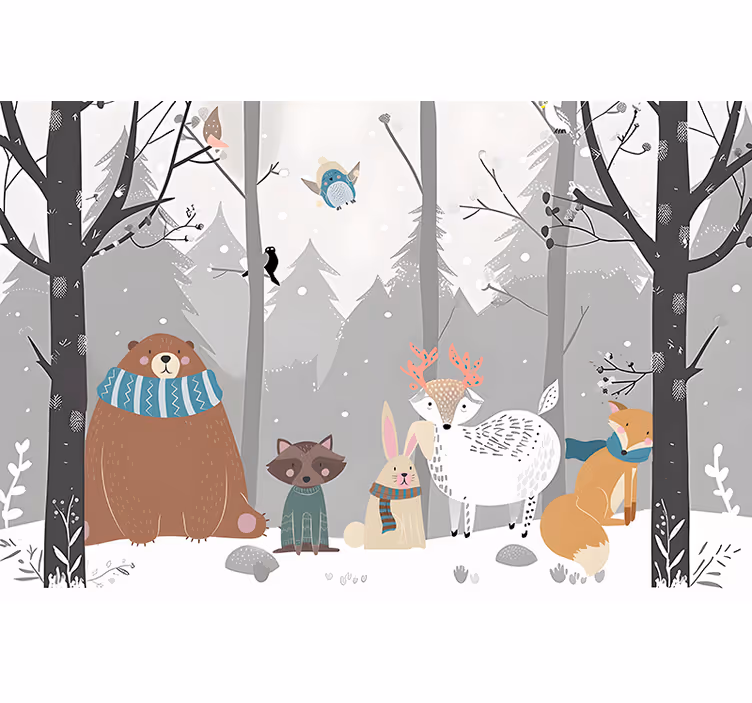 Tapisserie murale chambre bébé dessin d'animaux de la forêt - TenStickers