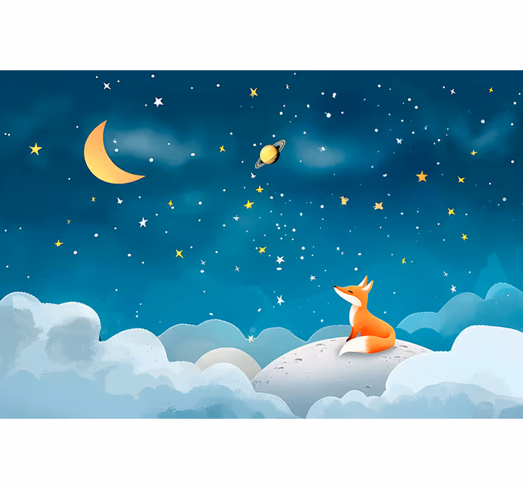 Tapisserie pour chambre bébé renard dans le ciel - TenStickers