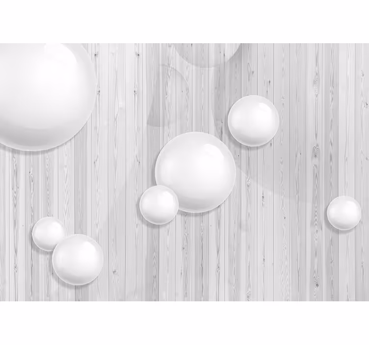 Tapisserie 3d sphères blanches sur la texture du bois - TenStickers