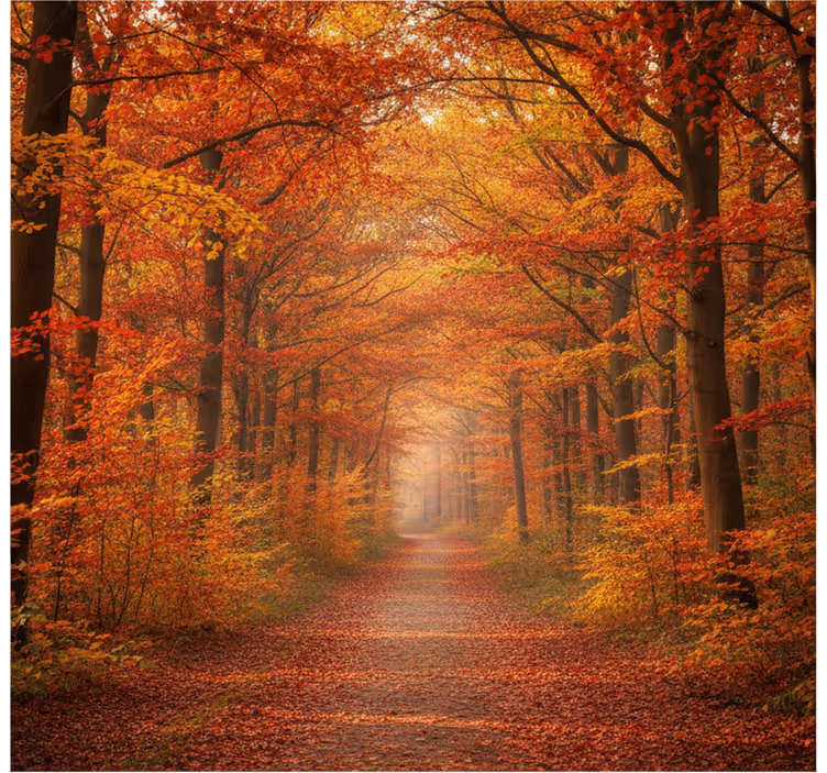 Papier peint forêt chemin d'arbres en automne - TenStickers