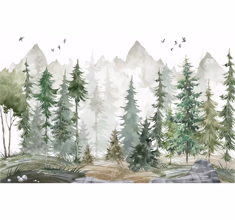 Papier peint forêt pin nordique minimaliste - TenStickers