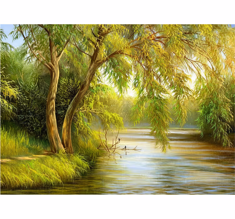 Papier peint forêt saule de la rivière sereine - TenStickers
