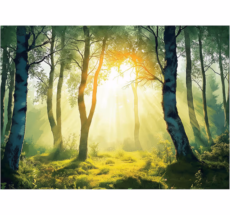 Papier peint forêt fresque de bouleau ensoleillé - TenStickers