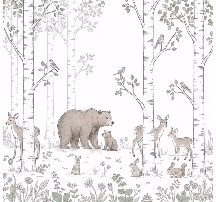 Papier peint forêt croquis ludique en pleine nature - TenStickers