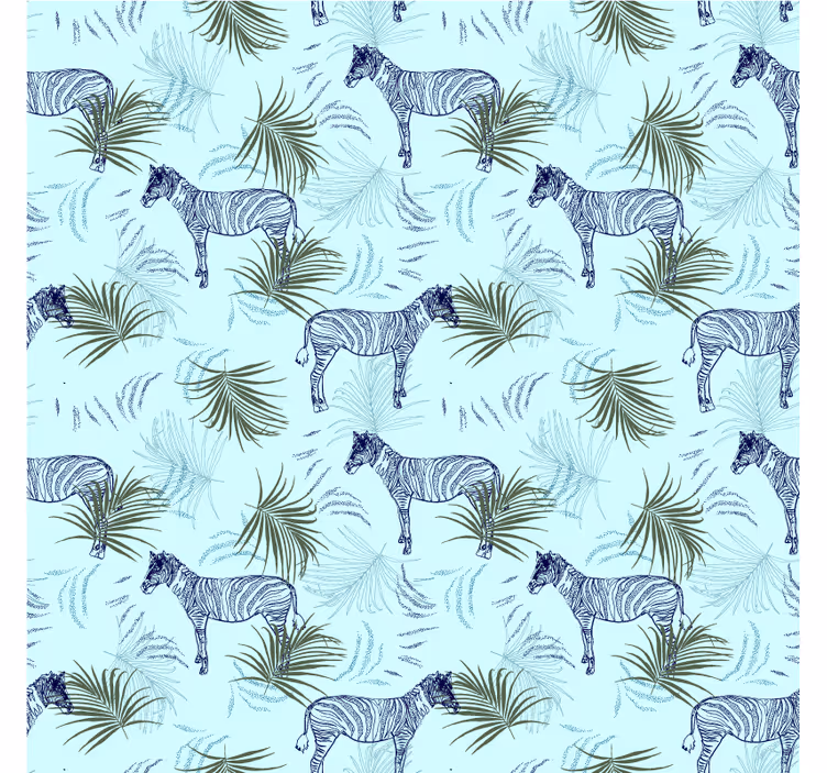 Tapisserie africaine motif palmiers bleus zèbres - TenStickers