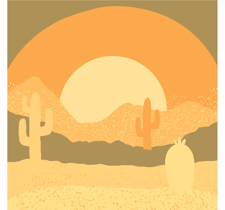 Tapisserie désert coucher de soleil et silhouette de cactus - TenStickers