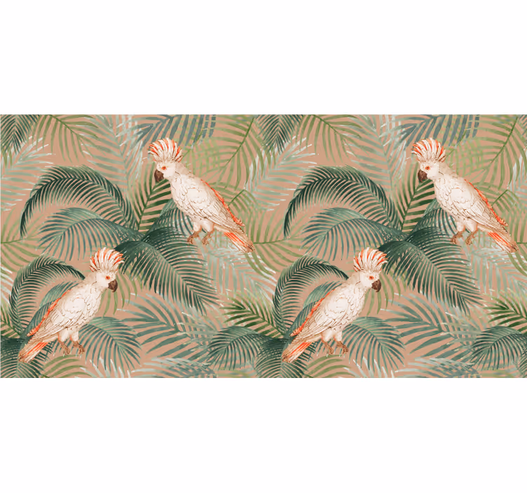 Tapisserie jungle perroquets blancs sur palmiers beiges - TenStickers