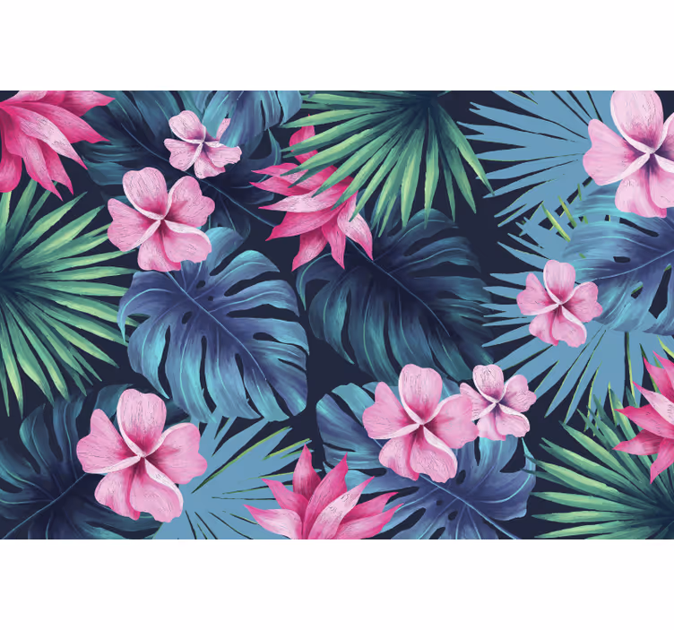 Tapisserie jungle feuillages et fleurs tropicaux - TenStickers