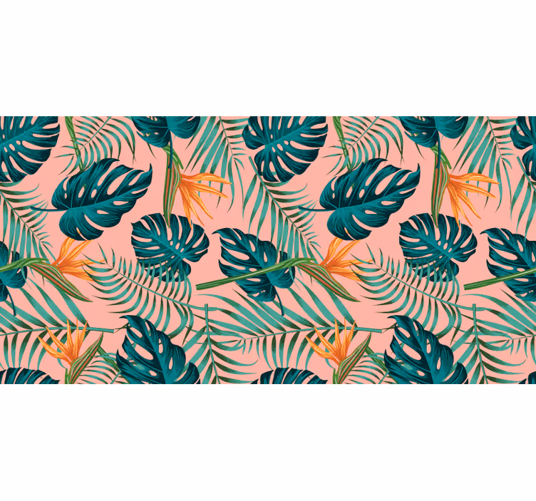 Tapisserie jungle aquarelle verte et rose tropicale - TenStickers