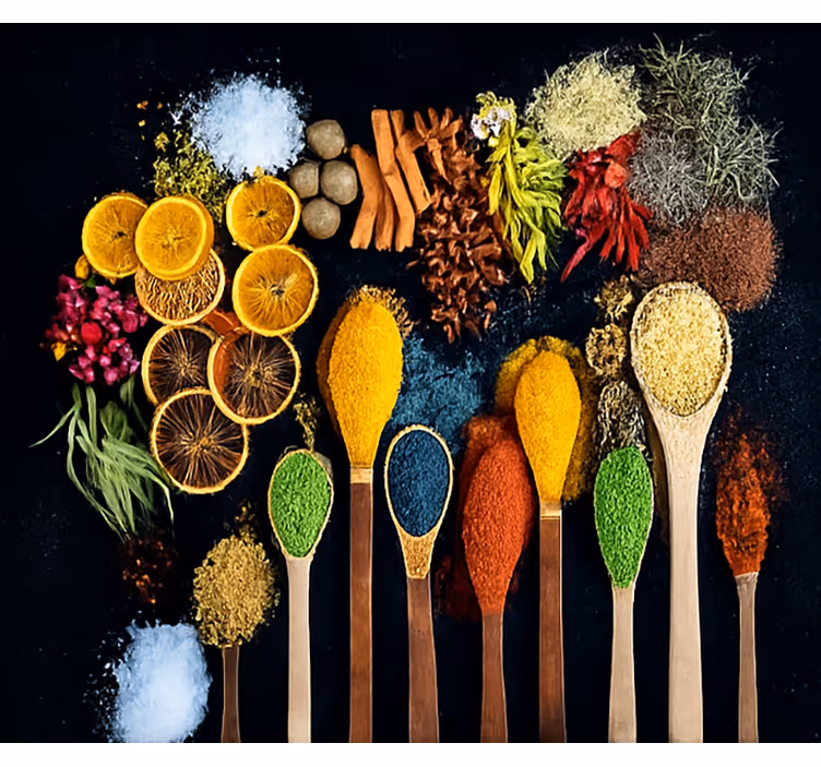 Tapisserie cuisine cuillère en bois avec épices - TenStickers