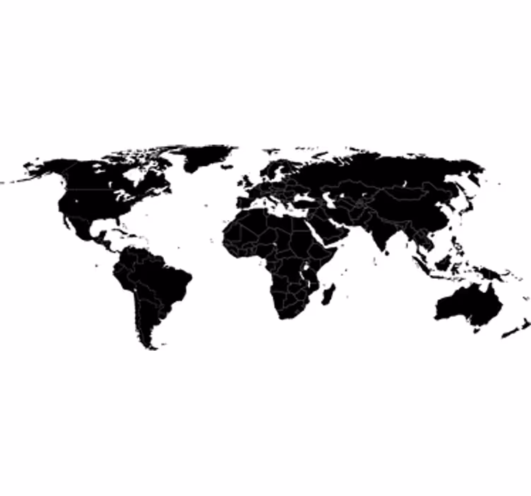 Tapisserie blanc carte du monde avec frontières - TenStickers