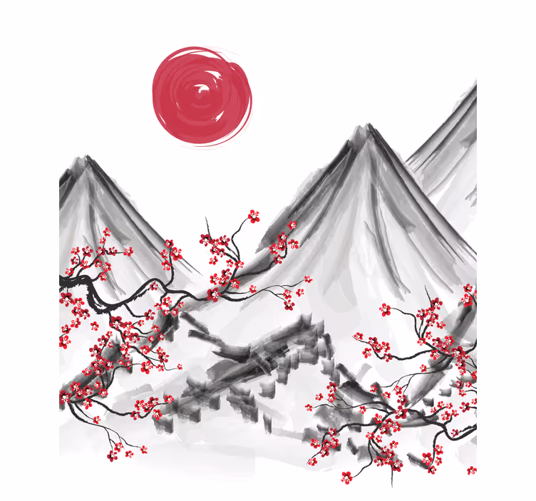 Tapisserie blanc soleil rouge style japonais - TenStickers