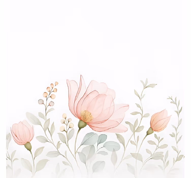 Tapisserie blanc fleurs abstraites translucides - TenStickers