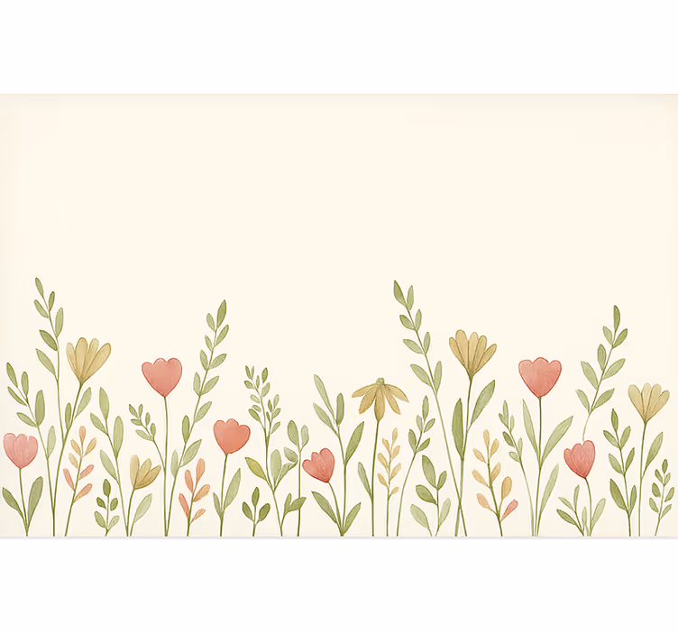 Tapisserie beige bordure de fleurs des champs - TenStickers