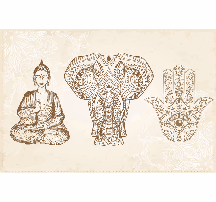 Tapisserie beige symbole de la main de bouddha - TenStickers