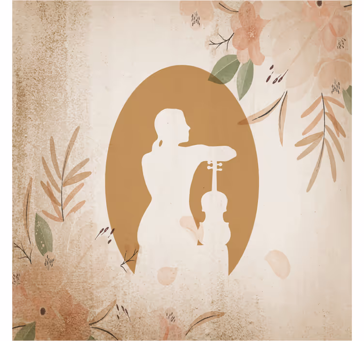 Tapisserie beige silhouette de violoniste assis - TenStickers