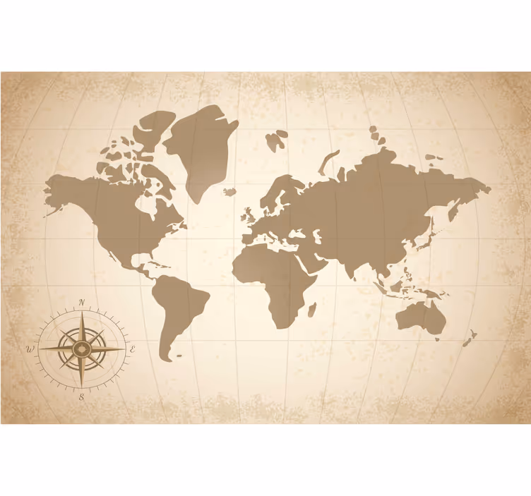 Tapisserie beige carte du monde vintage ancien - TenStickers