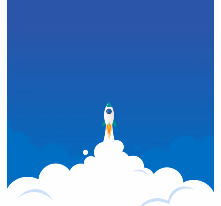 Tapisserie bleu fusée cartoon décollant vers l'espace - TenStickers