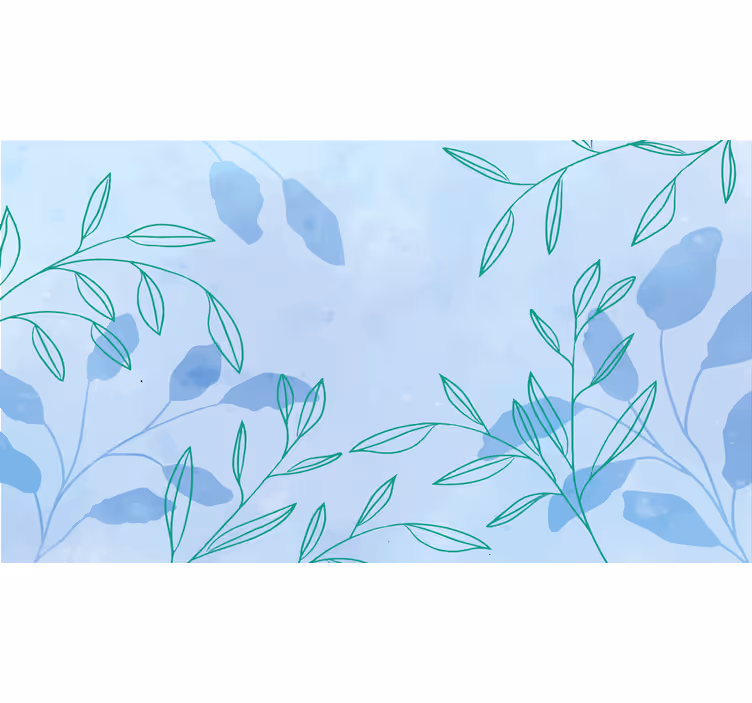 Tapisserie bleu feuilles élégantes aquarelle - TenStickers