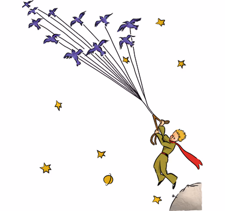Tapisserie blanc petit prince volant coloré - TenStickers