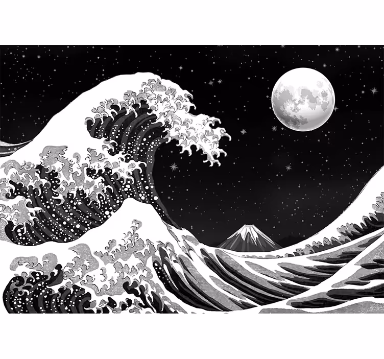 Tapisserie noir vague de kanagawa nocturne - TenStickers