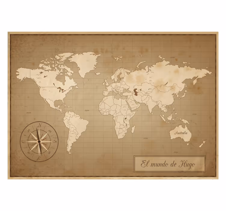 Tapisserie marron carte du monde vintage personnalisée - TenStickers