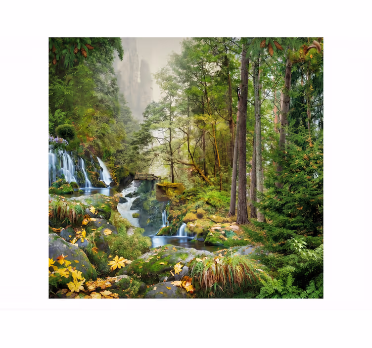 Papier peint nature lac forestier avec cascade - TenStickers