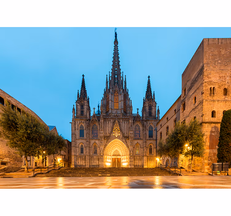 Tapisserie Barcelone nuit de la cathédrale gothique - TenStickers