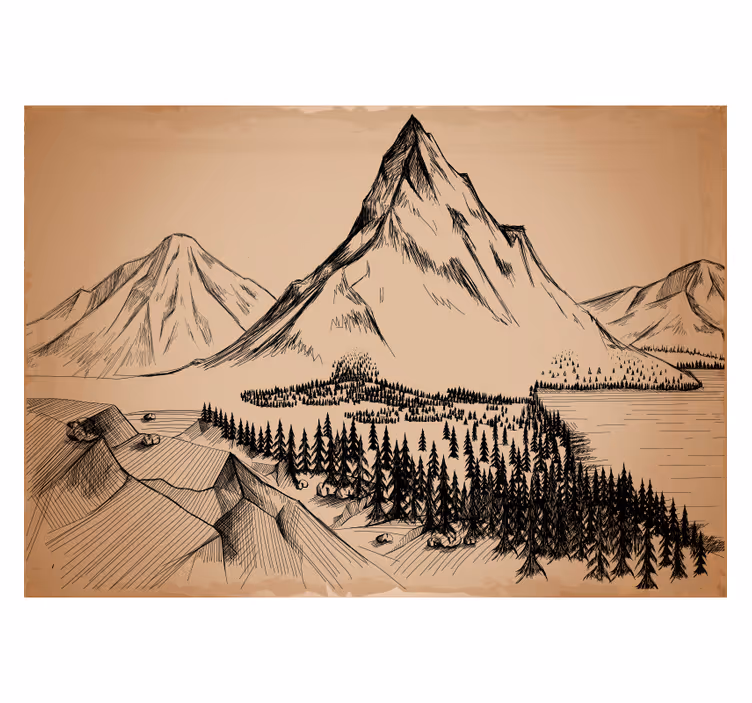 Tapisserie montagne gamme de croquis - TenStickers
