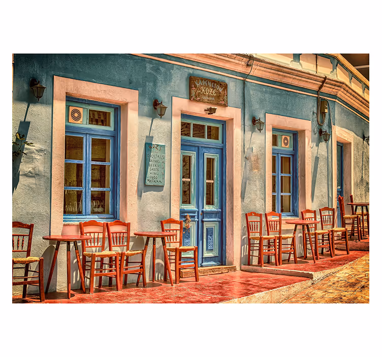 Tapisserie villes et pays scène de rue d'un café - TenStickers