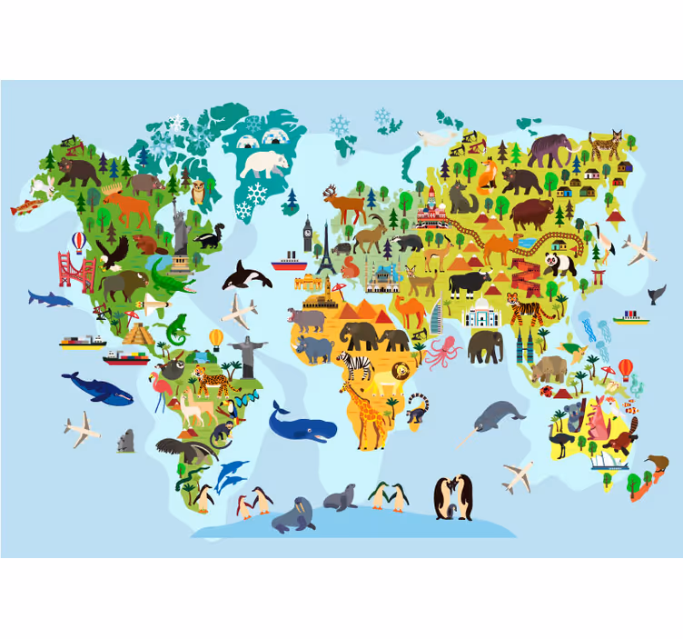 Papier peint mural carte du monde pour enfants  - TenStickers