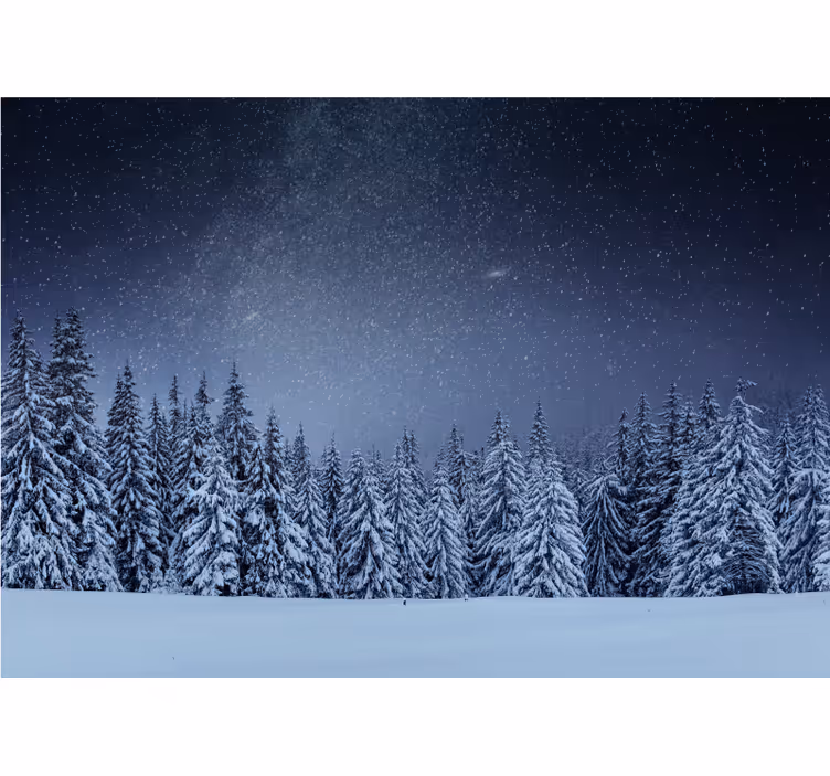 Tapisserie nature paysage de pins enneigés - TenStickers