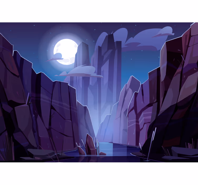Tapisserie paysage scène rocheuse au clair de lune - TenStickers