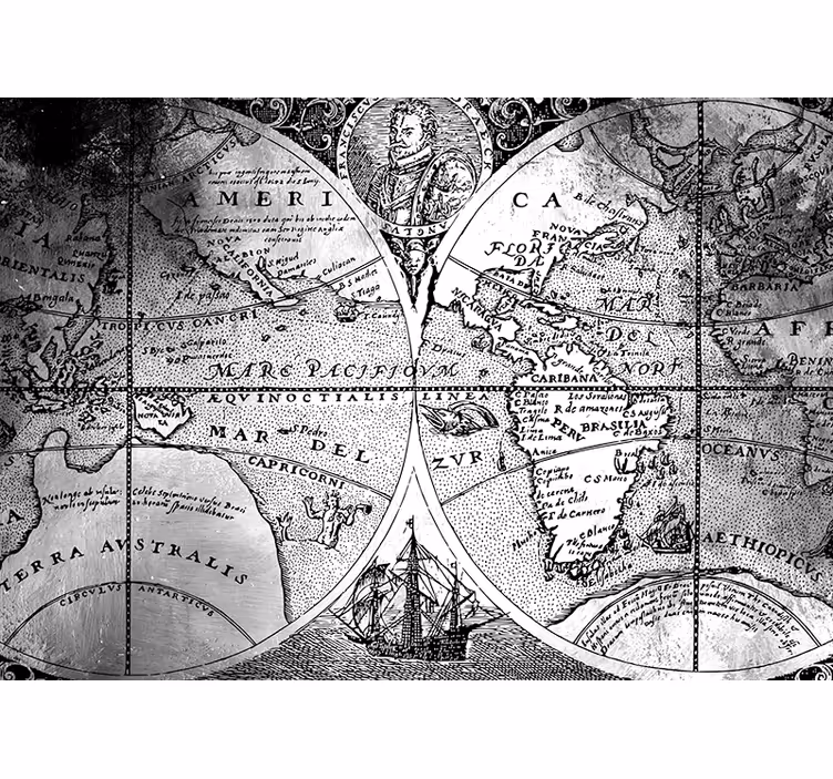 Tapisserie carte du monde carte nautique vintage - TenStickers