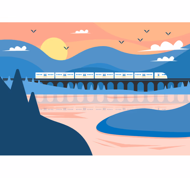 Tapisserie villes et pays train sur pont - TenStickers