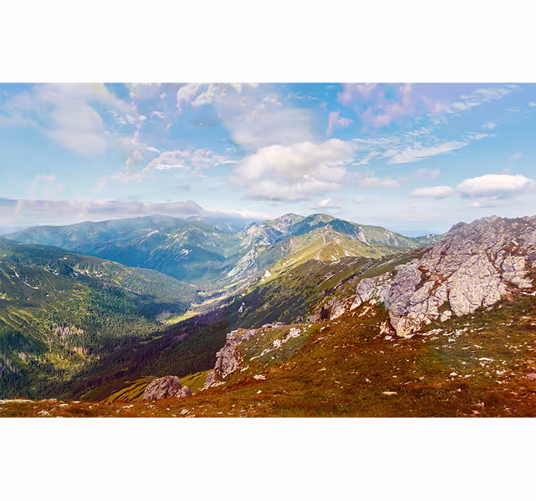 Tapisserie montagne vue panoramique sur les montagnes - TenStickers