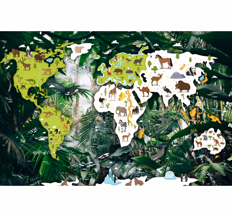 Tapisserie carte du monde animaux - TenStickers