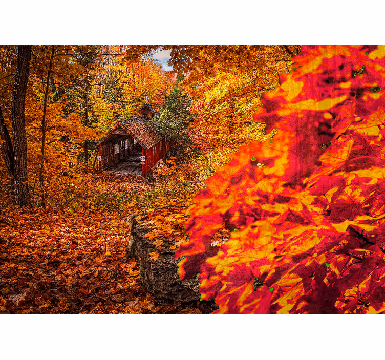 Tapisserie paysage cottage d'automne - TenStickers