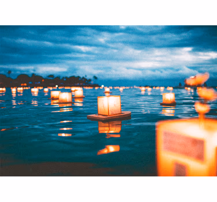 Tapisserie nature nuit des lanternes flottantes - TenStickers