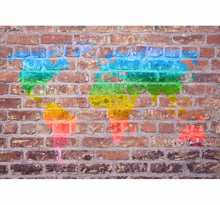 Tapisserie carte du monde rendu géographique coloré - TenStickers