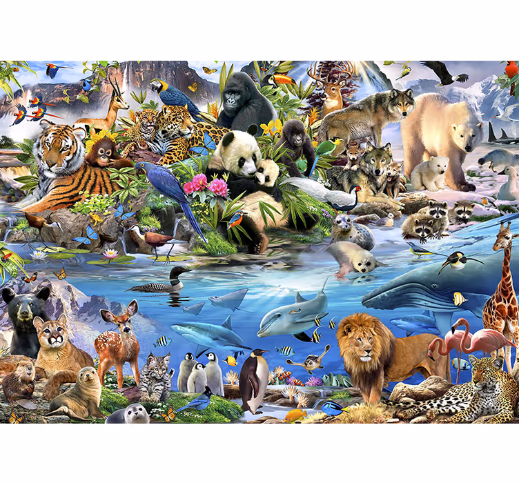 Tapisserie chambre enfant scène de safari animalier - TenStickers