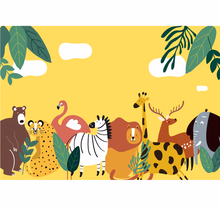 Tapisserie animaux procession d'animaux vibrants - TenStickers