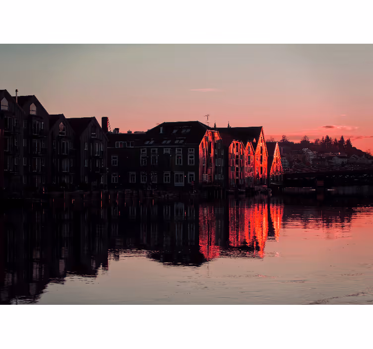 Tapisserie villes et pays maisons de canal réfléchissantes - TenStickers