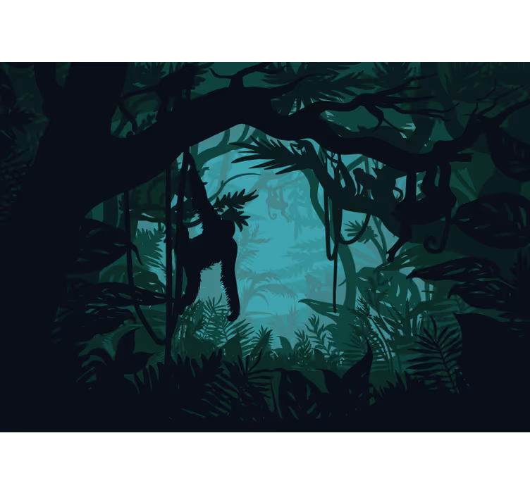 Tapisserie jungle scène de jungle éclatante - TenStickers