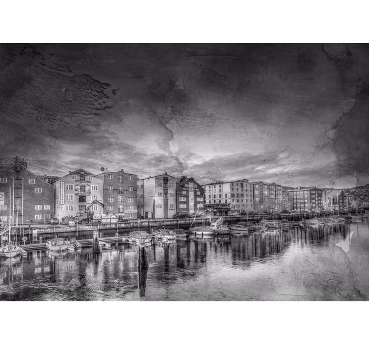 Tapisserie villes et pays port noir et blanc - TenStickers