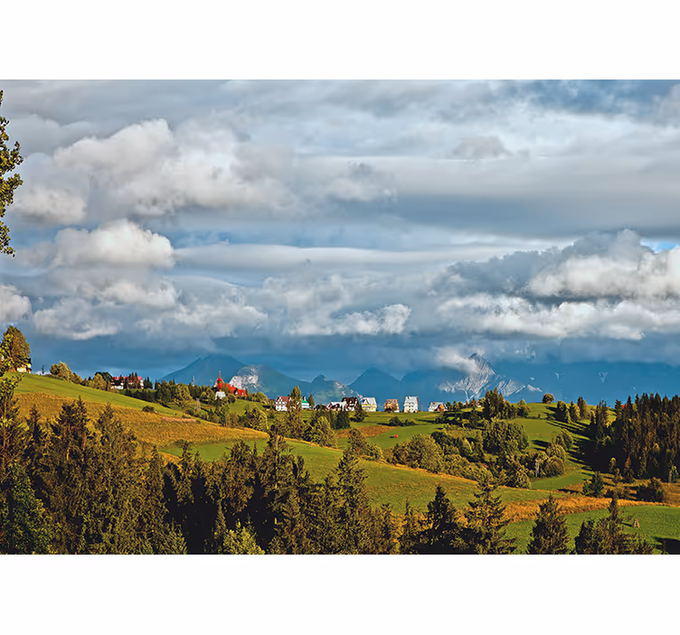 Tapisserie paysage vue de campagne montagneuse - TenStickers